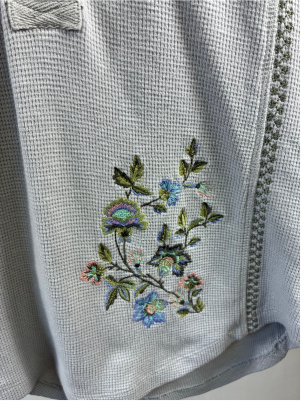 Sundance Long Sleeve Waffle Knit Tee with Floral Embroidery in Gray Size XS - Picture 4 of 8